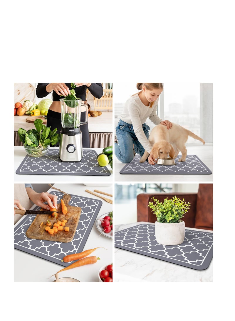 Excefore Dish Drying Mat for Kitchen Counter, Super Absorbent Drying Mat, 40*60cm Large Size Dish Drying Pad, for Kitchen Counter Easy clean Dish Mat Kitchen Drying (Mat Grey)  - Image 5