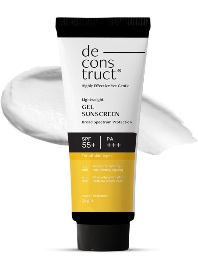 Deconstruct De-construct Face Gel Sunscreen SPF 50+ PA+++ | Gel Sunscreen for Oily, Combination, Normal Skin | Broad Spectrum, No White Cast, Lightweight, Non-Greasy - 50g - Image 1