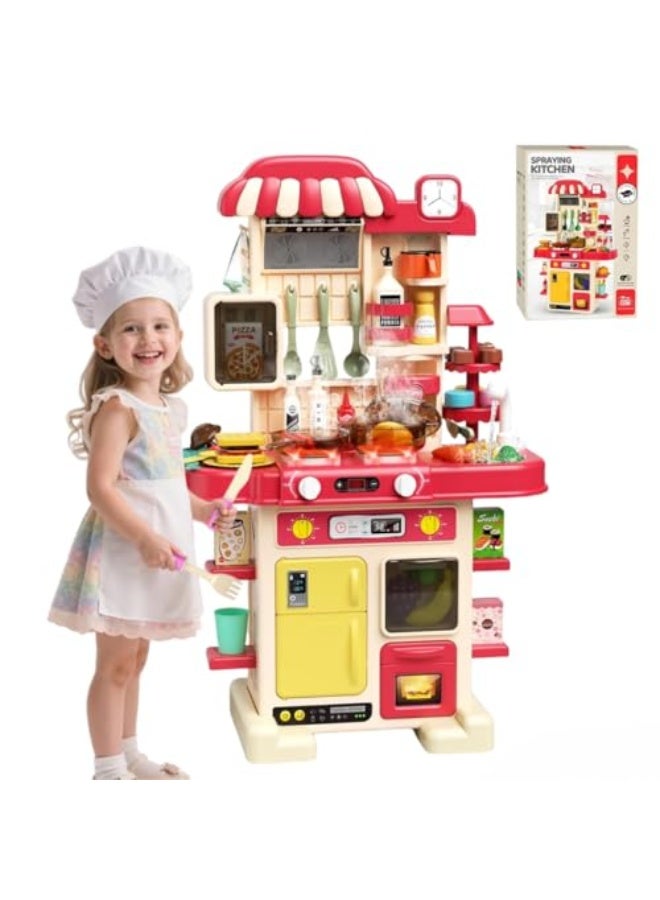 Children's kitchen game machine, children's kitchen accessories set，toy with light and music, simulated spray and game sink, the best birthday gift for boys and girls (red) - Image 1