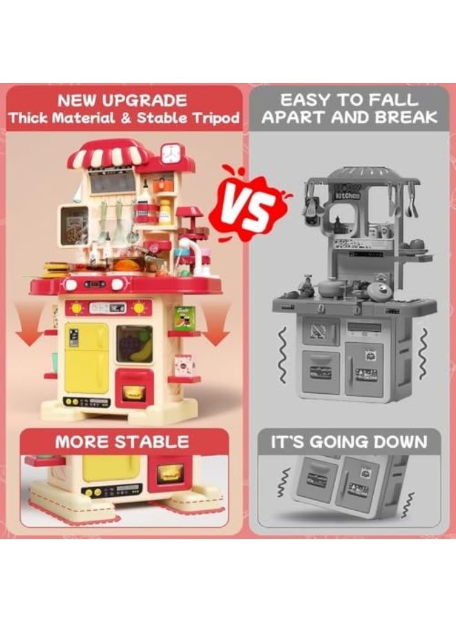 Children's kitchen game machine, children's kitchen accessories set，toy with light and music, simulated spray and game sink, the best birthday gift for boys and girls (red) - Image 4