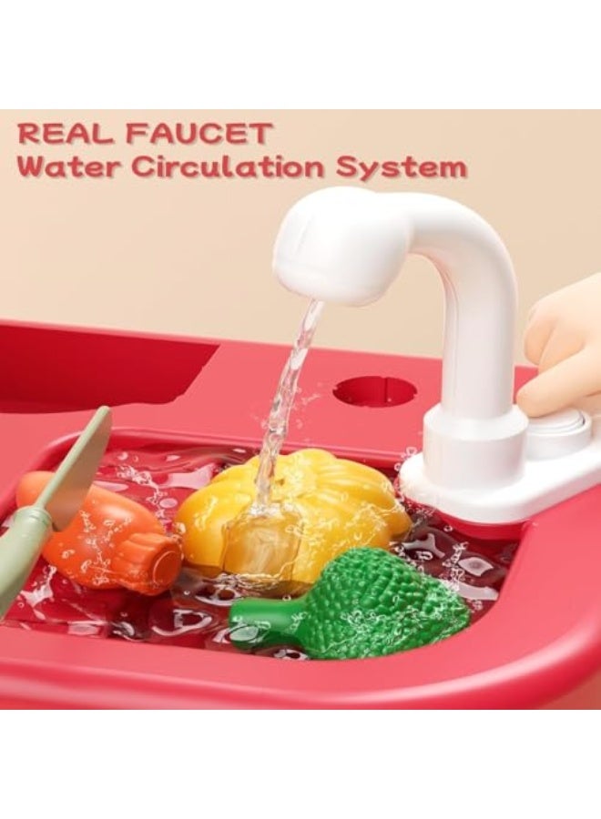 Children's kitchen game machine, children's kitchen accessories set，toy with light and music, simulated spray and game sink, the best birthday gift for boys and girls (red) - Image 3