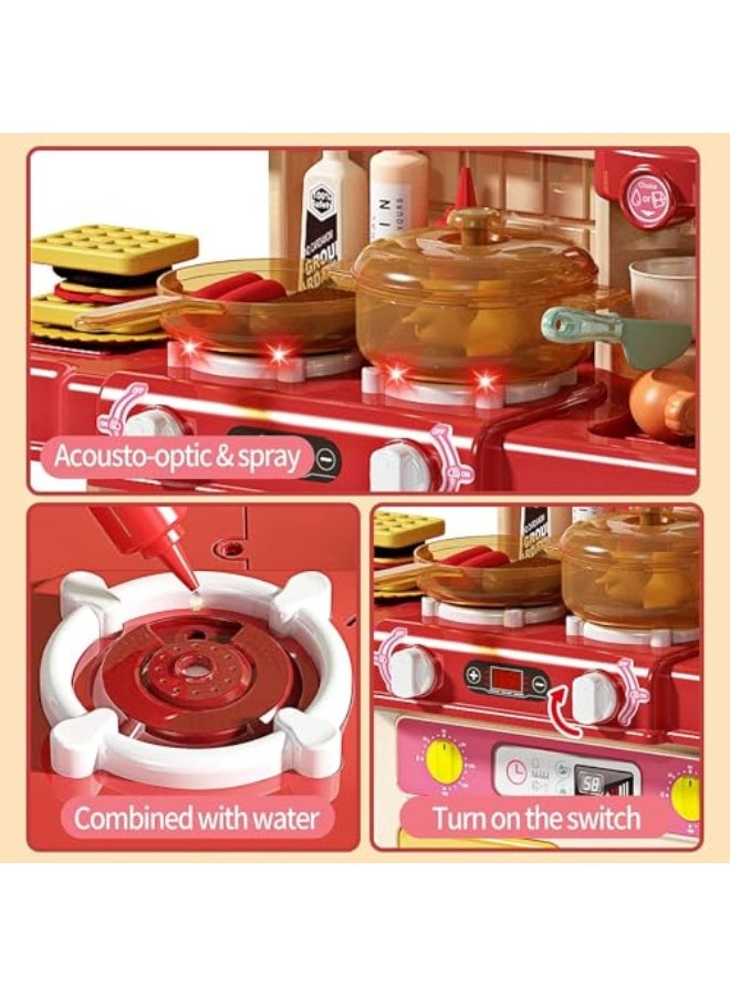 Children's kitchen game machine, children's kitchen accessories set，toy with light and music, simulated spray and game sink, the best birthday gift for boys and girls (red) - Image 5