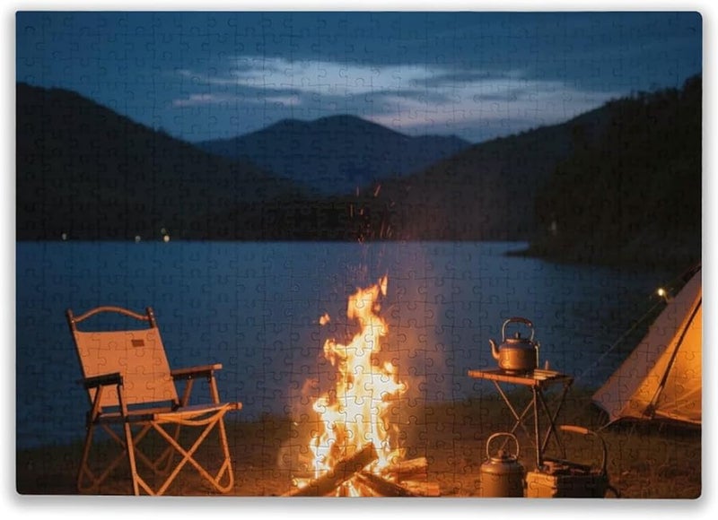 1000 Piece Jigsaw Puzzle Bonfire Camping Scene Family Fun Interactive Home Decoration - Image 1