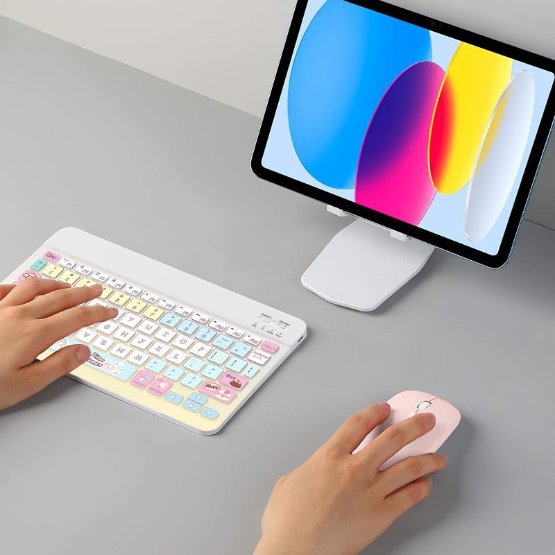 Updated Slim Rechargeable Bluetooth Wireless Keyboard Portable Compact Multicolored Compatible Samsung Galaxy Tab Tablet Android Windows Smartphone Cell Phone IOS Ipad - Image 4