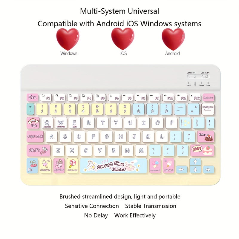 Updated Slim Rechargeable Bluetooth Wireless Keyboard Portable Compact Multicolored Compatible Samsung Galaxy Tab Tablet Android Windows Smartphone Cell Phone IOS Ipad - Image 5