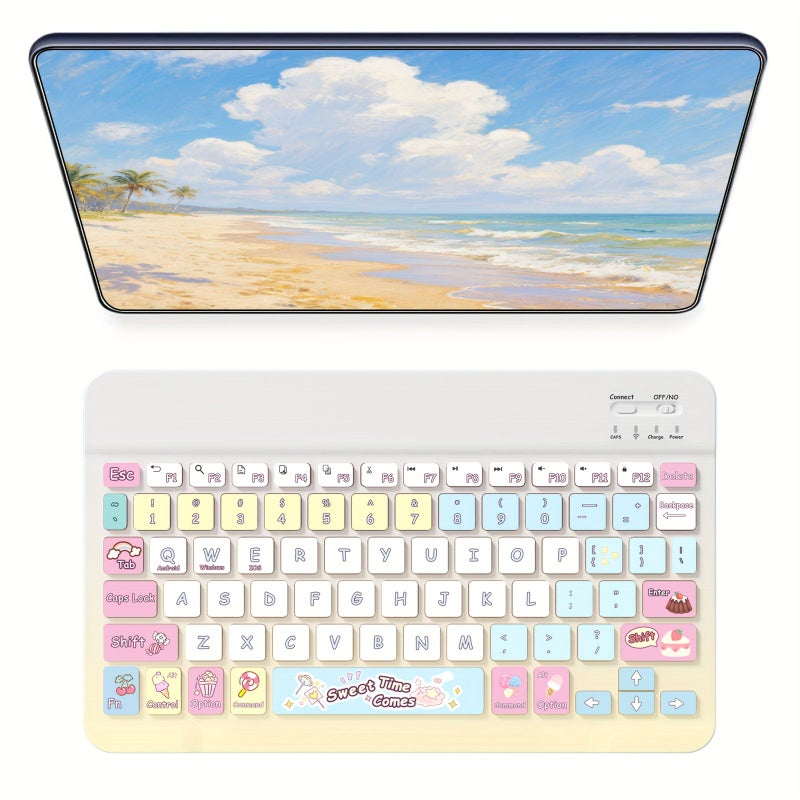 Updated Slim Rechargeable Bluetooth Wireless Keyboard Portable Compact Multicolored Compatible Samsung Galaxy Tab Tablet Android Windows Smartphone Cell Phone IOS Ipad - Image 1