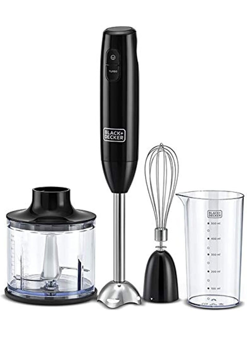 BLACK&DECKER Hand Blender, 600W, 600ml Chopping Bowl, 500ml Beaker, Stainless Steel, Dual Speed, 3-in-1 Functionality, Anti-Slip, Perfect for Blending, Chopping, Whisking - Image 1