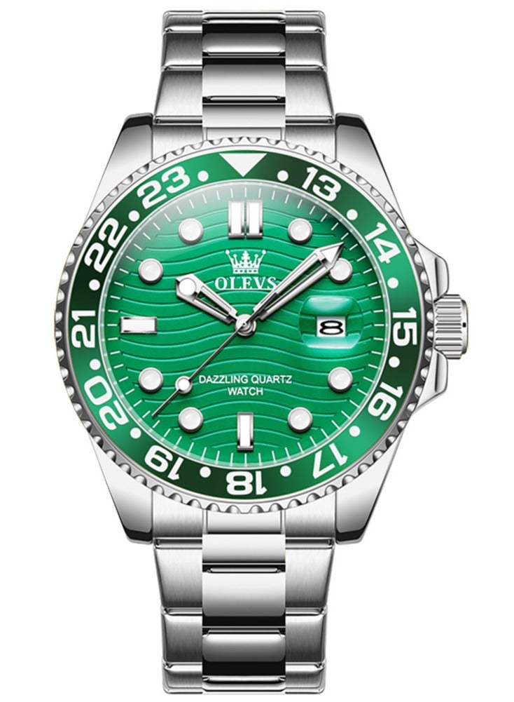 أوليفز ساعة OLEVS كوارتز فاخرة جديدة للرجال بسوار من الفولاذ المقاوم للصدأ وسلسلة غوص وإطار ملون وساعة يد أصلية أنيقة للرجال - Image 2