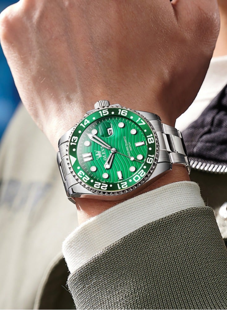 أوليفز ساعة OLEVS كوارتز فاخرة جديدة للرجال بسوار من الفولاذ المقاوم للصدأ وسلسلة غوص وإطار ملون وساعة يد أصلية أنيقة للرجال - Image 3