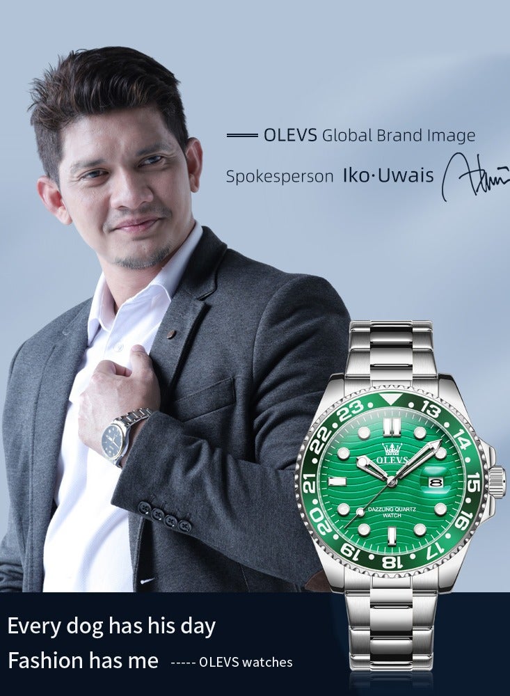 أوليفز ساعة OLEVS كوارتز فاخرة جديدة للرجال بسوار من الفولاذ المقاوم للصدأ وسلسلة غوص وإطار ملون وساعة يد أصلية أنيقة للرجال - Image 5