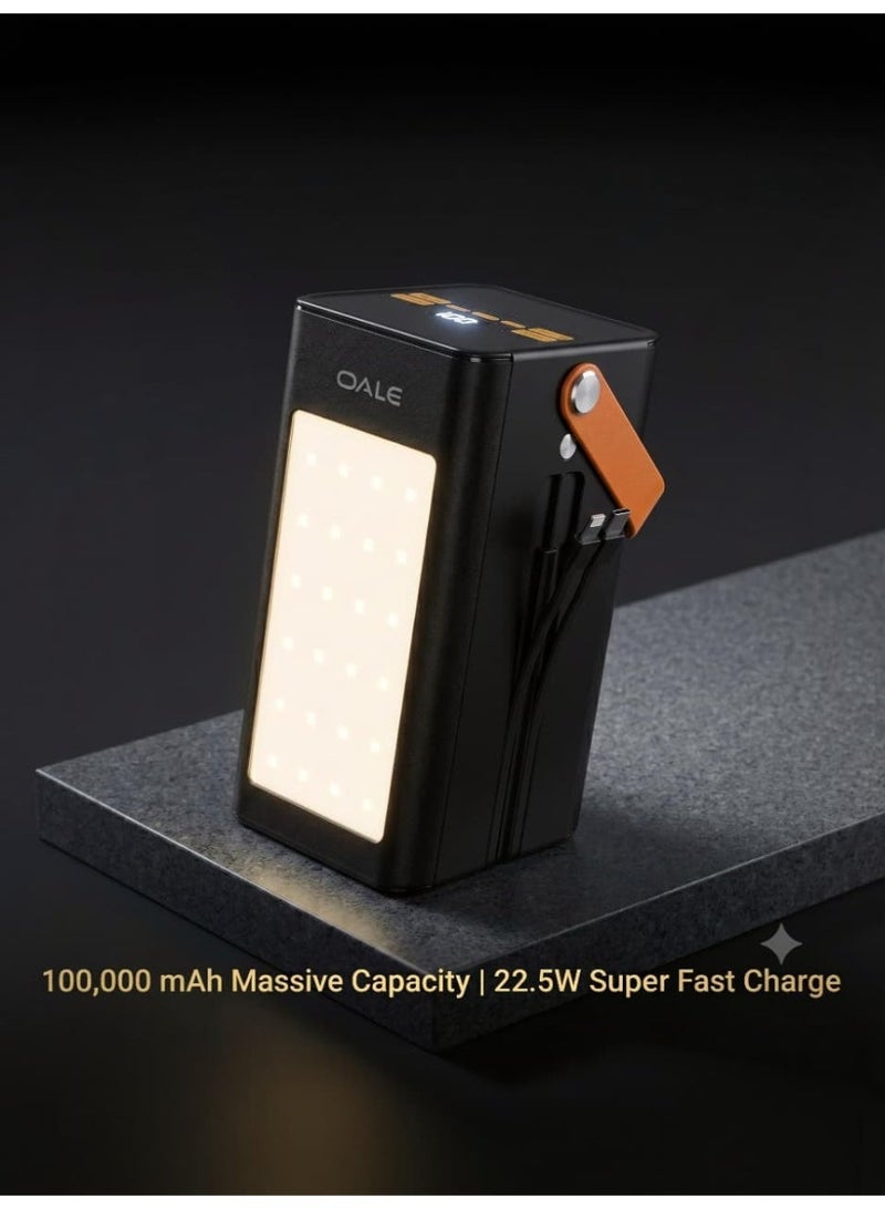 OALE iPower P100000 Portable Power Station, 100000mAh Power Bank with 22.5W PD/QC Fast Charging, 5 Outputs, Built-in Cables & LED Camping Light - Black - Image 3