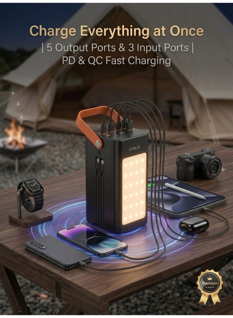 OALE iPower P100000 Portable Power Station, 100000mAh Power Bank with 22.5W PD/QC Fast Charging, 5 Outputs, Built-in Cables & LED Camping Light - Black - Image 5