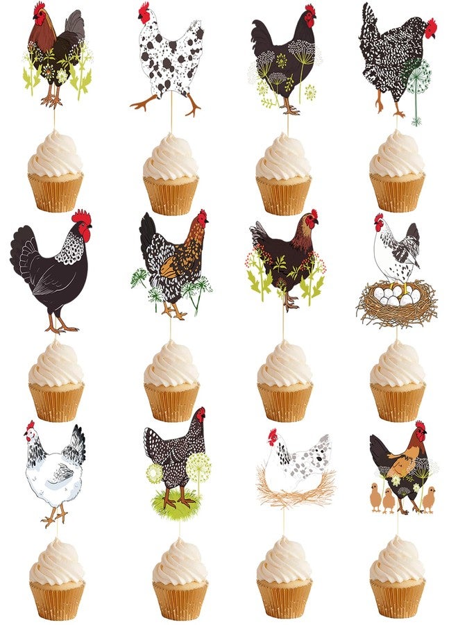 Yavxzvbw 36Pcs Chicken Cupcake Toppers: Chicken Cake Decorations Chicken Party Decorations Chicken Birthday Decorations Farm Animal Cupcake Toppers - Image 1