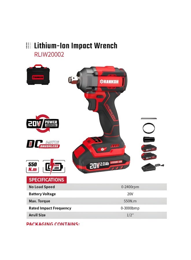 Rankor Impact Wrench 20V 500NM Brushless / RLIW20002 - Image 1