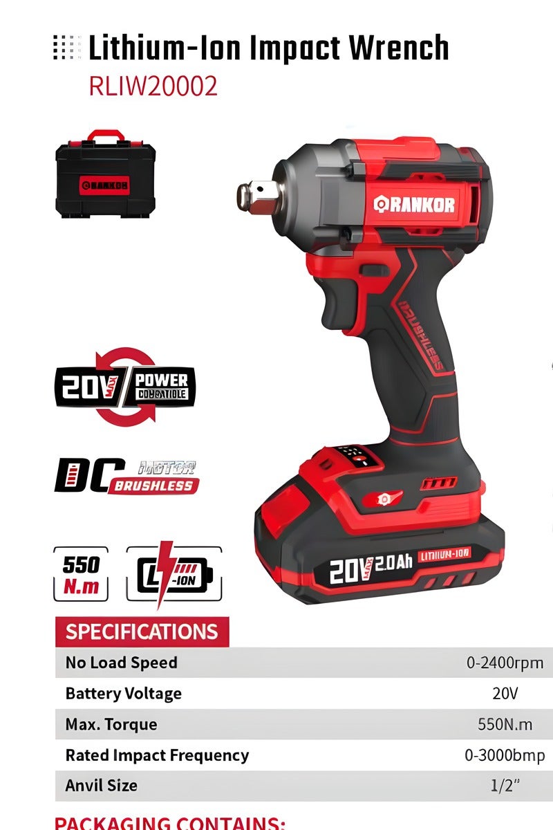 Rankor Impact Wrench 20V 500NM Brushless / RLIW20002 - Image 2