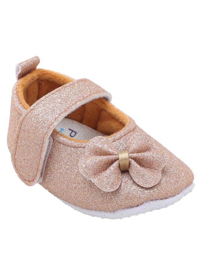 PureSole Stylish Baby Girl Party Booties with Sparkle Finish & Memory Foam - Soft Sole, Comfortable Pre-Walker Shoes for Infants (6-12 Months) Light Orange - Image 1