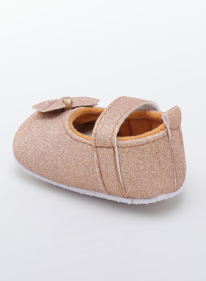 PureSole Stylish Baby Girl Party Booties with Sparkle Finish & Memory Foam - Soft Sole, Comfortable Pre-Walker Shoes for Infants (6-12 Months) Light Orange - Image 2