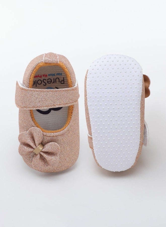 PureSole Stylish Baby Girl Party Booties with Sparkle Finish & Memory Foam - Soft Sole, Comfortable Pre-Walker Shoes for Infants (6-12 Months) Light Orange - Image 5
