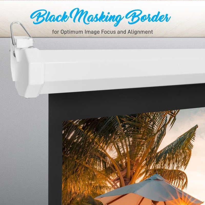 Pyle Manual Pull Down Projector Screen - Universal 100-inch Roll-Down Retractable Manual Screen w/ Auto-Locking, Adjustable Screen Height, Black Masking Border -Home PRJSM1006 - Image 5