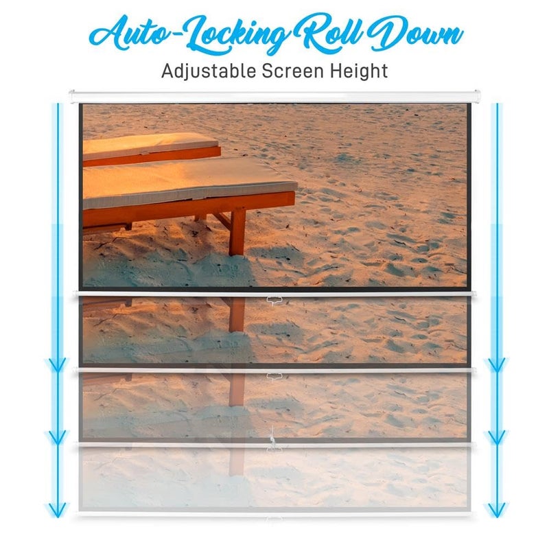 Pyle Manual Pull Down Projector Screen - Universal 100-inch Roll-Down Retractable Manual Screen w/ Auto-Locking, Adjustable Screen Height, Black Masking Border -Home PRJSM1006 - Image 3