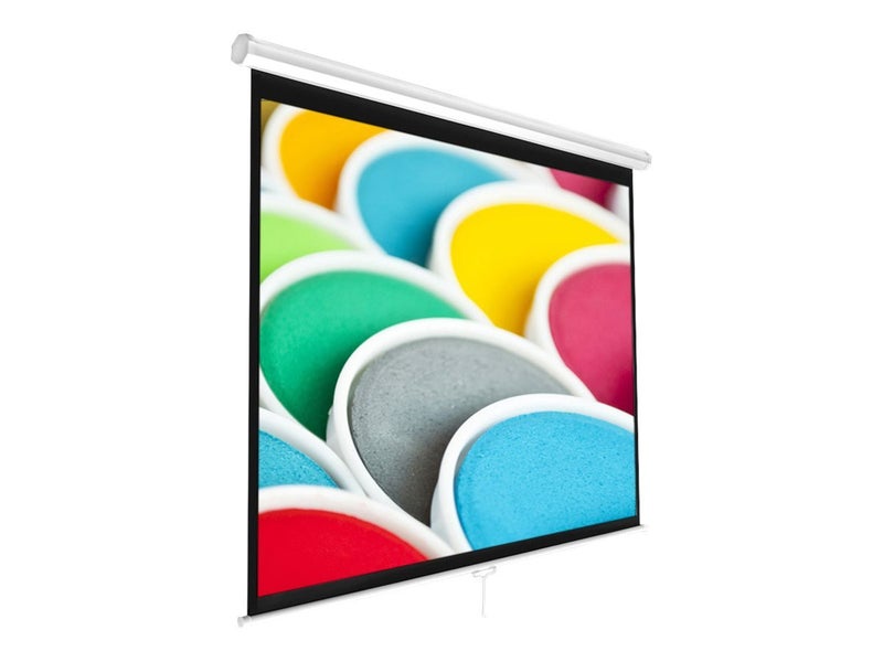 Pyle Manual Pull Down Projector Screen - Universal 100-inch Roll-Down Retractable Manual Screen w/ Auto-Locking, Adjustable Screen Height, Black Masking Border -Home PRJSM1006 - Image 1