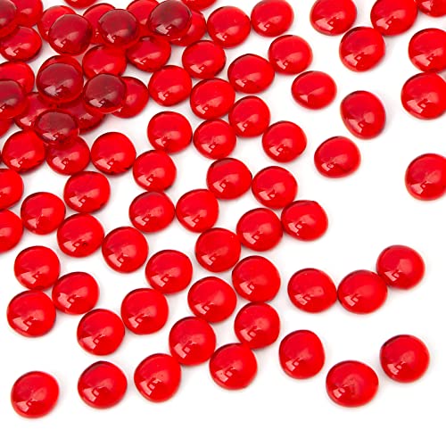 FUTUREPLUSX 1LB Red Glass Beads Flat Glass Marbles Burgundy Pebbles Marbles for Vases Decorative Red Colored Gemstones Fish Tank Table Scatter Decor Art Craft