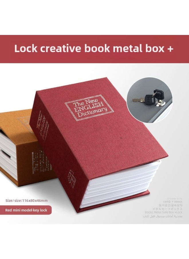 Realistic Book Safe Lock Password Key Box Metal Coin Storage Box Saving Canister Money Toy/storage Container-Color:Red "mini Number 114x 80x 45mm]-Dimensions:Key Lock  - Image 1