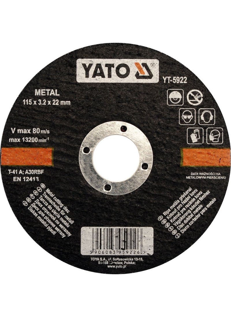Yato YATO Metal Cutting Disc 115x3.2x22mm  YT-5922 