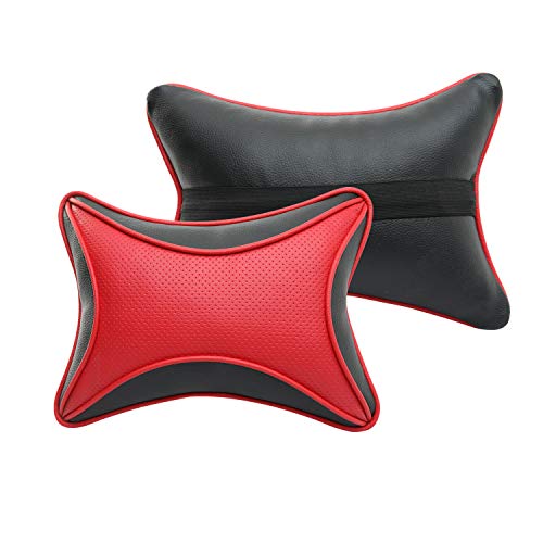 Auto Hub Car Neck Rest Pillow, Car Cushion for All Cars - PU Leather Pack of 2 (Black-Red) - Image 4