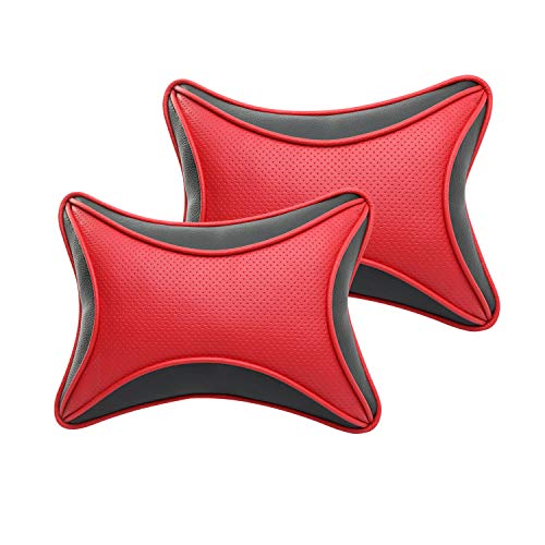Auto Hub Car Neck Rest Pillow, Car Cushion for All Cars - PU Leather Pack of 2 (Black-Red) - Image 1