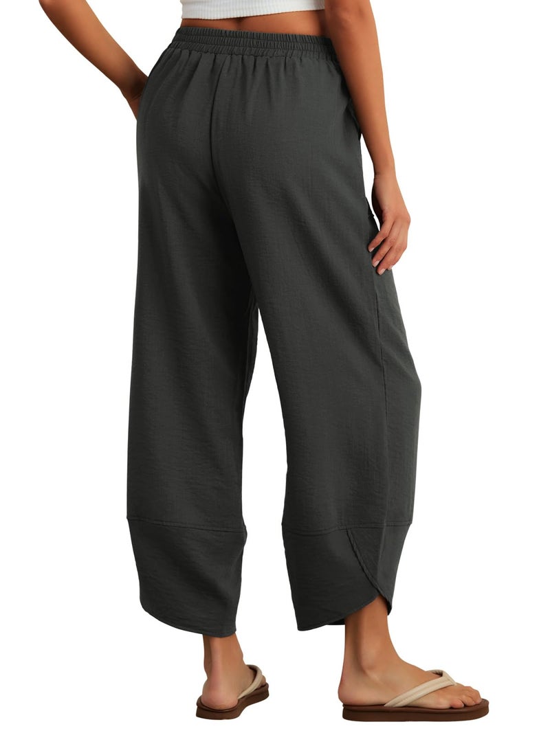 Feiersi Womens Baggy Wide Leg Pants Elastic Waisted Casual Palazzo Harem Pants Summer Beach Trousers(Graphite Gray,Small) - Image 5