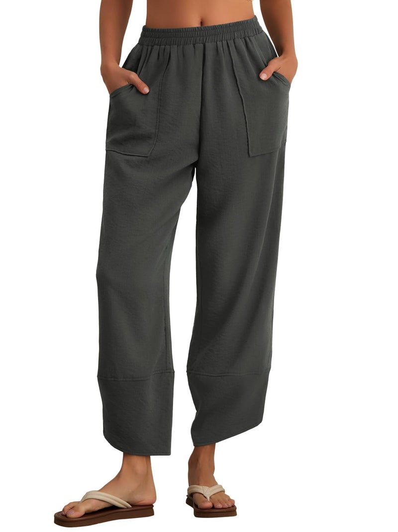 Feiersi Womens Baggy Wide Leg Pants Elastic Waisted Casual Palazzo Harem Pants Summer Beach Trousers(Graphite Gray,Small) - Image 2