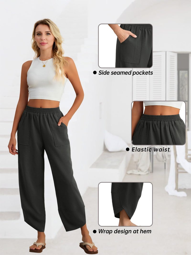 Feiersi Womens Baggy Wide Leg Pants Elastic Waisted Casual Palazzo Harem Pants Summer Beach Trousers(Graphite Gray,Small) - Image 4