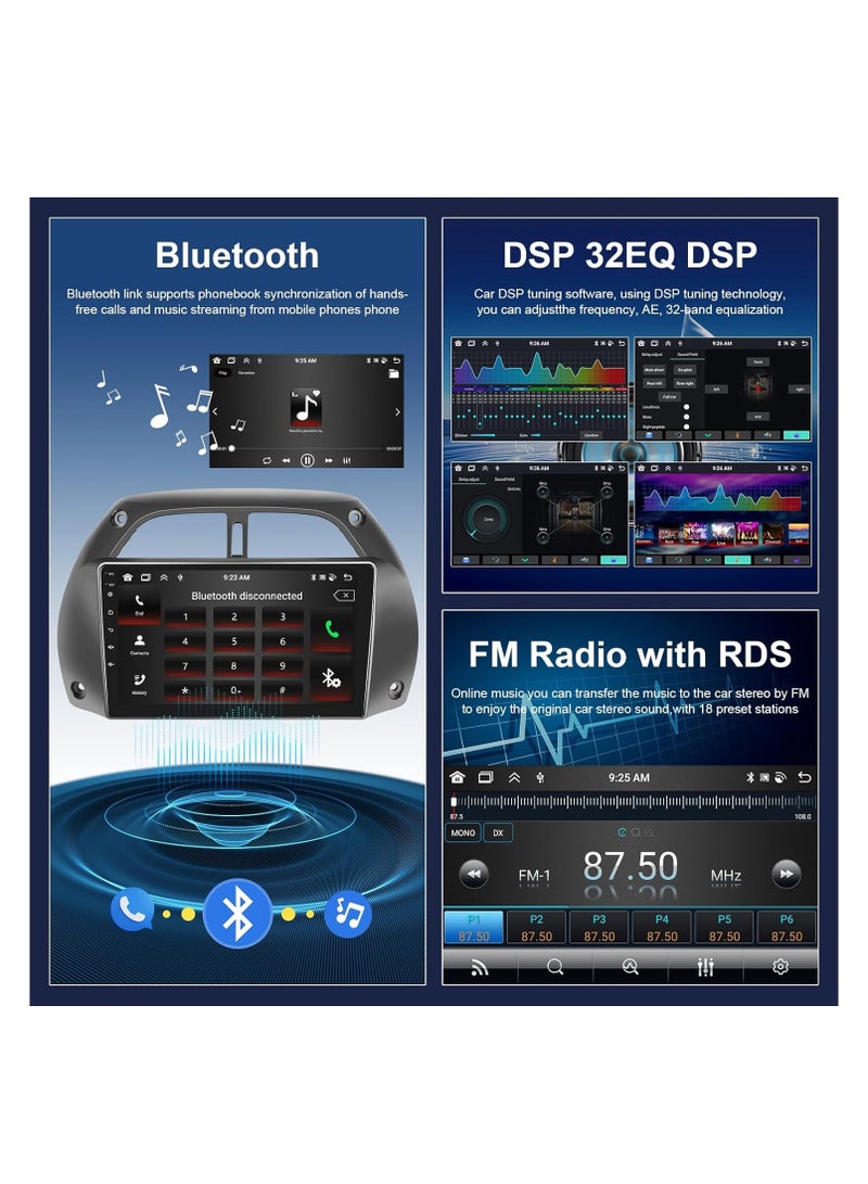 راديو سيارة أندرويد 8 كور 4G+64G لسيارة تويوتا RAV4 2001 2002 2003 2004 2005 2006، ستيريو مزدوج الدين مع Carplay وAndroid Auto، شاشة تعمل باللمس مقاس 9 بوصات مع نظام تحديد المواقع العالمي (GPS)، وبلوتوث، وواي فاي، وMirror Link، وFM، وكاميرا - Image 2