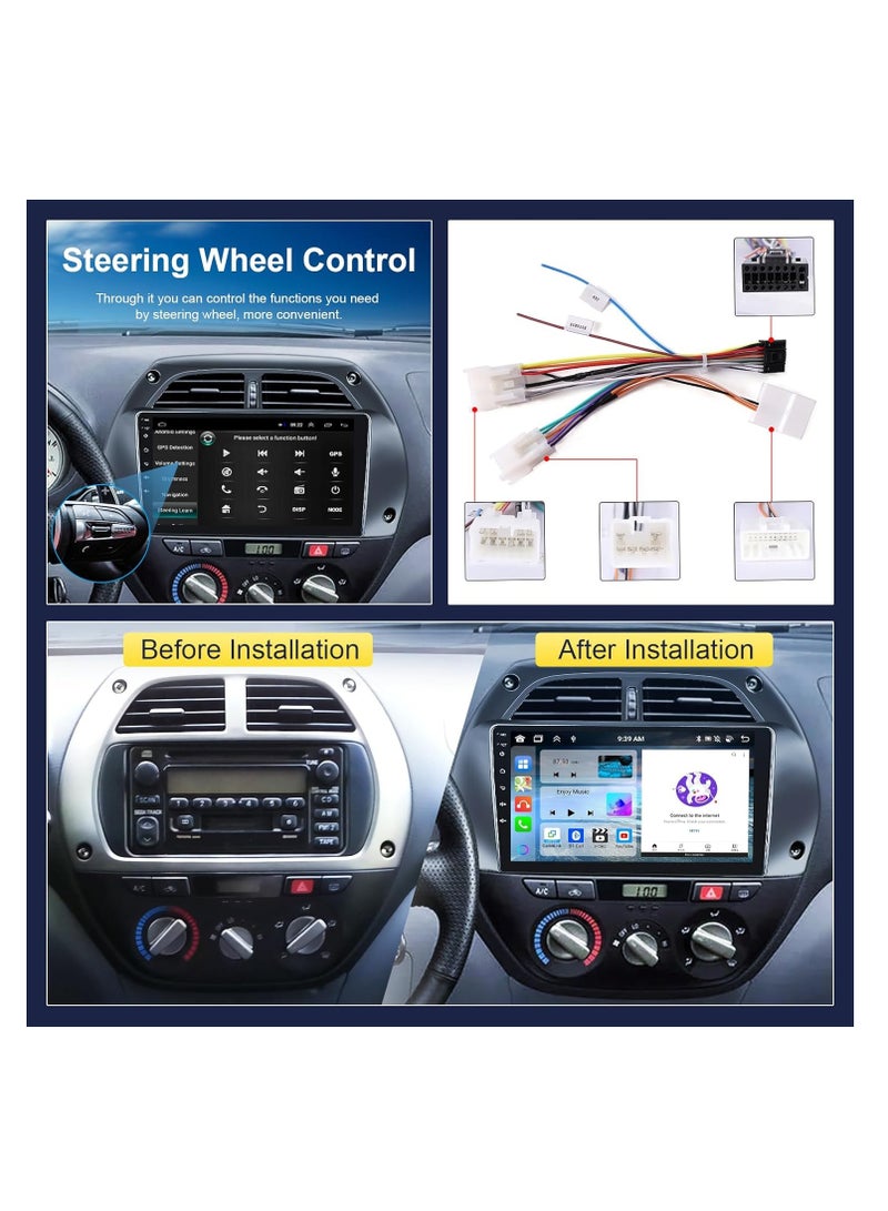 راديو سيارة أندرويد 8 كور 4G+64G لسيارة تويوتا RAV4 2001 2002 2003 2004 2005 2006، ستيريو مزدوج الدين مع Carplay وAndroid Auto، شاشة تعمل باللمس مقاس 9 بوصات مع نظام تحديد المواقع العالمي (GPS)، وبلوتوث، وواي فاي، وMirror Link، وFM، وكاميرا - Image 4