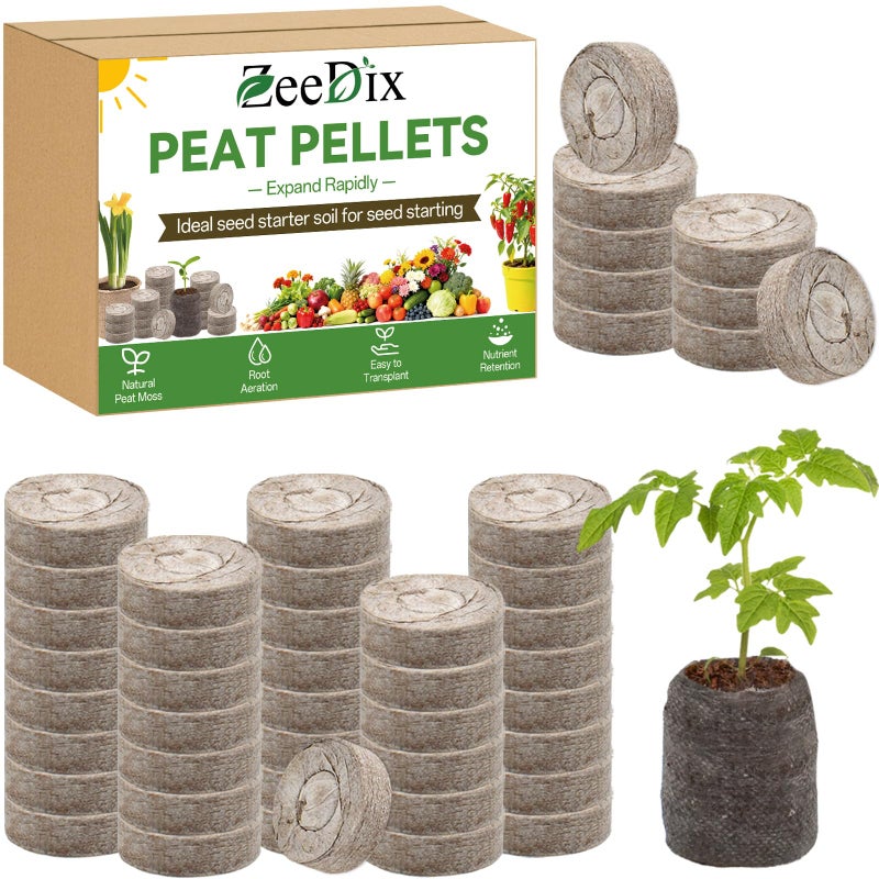 ZeeDix 30mm 55Pcs Compressed Peat Pellet Fiber Soil Plant Seed Starters - Nursery Plugs Pallet Seedling Soil Block for Grow Herbs Plant Flowers Vegetables(with Box) - Image 1