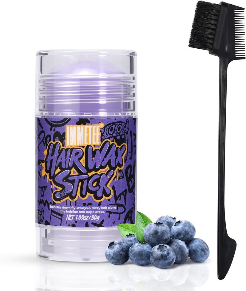 Immetee Hair Wax Stick Womens, Frizz & Flyaways Hair Tamer Stick, Not Greasy, No Residue, Hair Wigs Edge Control Slick Gel for Hairstyling,1.05oz/30g (Blueberry) - Image 1