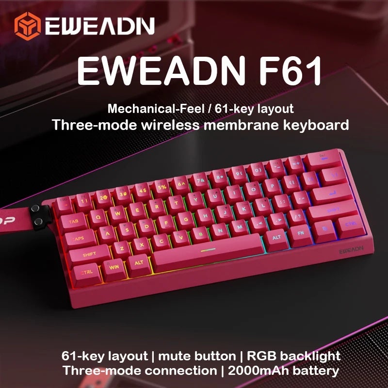 Eweadn F61 Custom Mechanical Keyboard, 61 Keys, Tri-Mode Bluetooth 2.4G Wired, Hot-Swap, RGB Backlit, Portable Gaming - Image 1