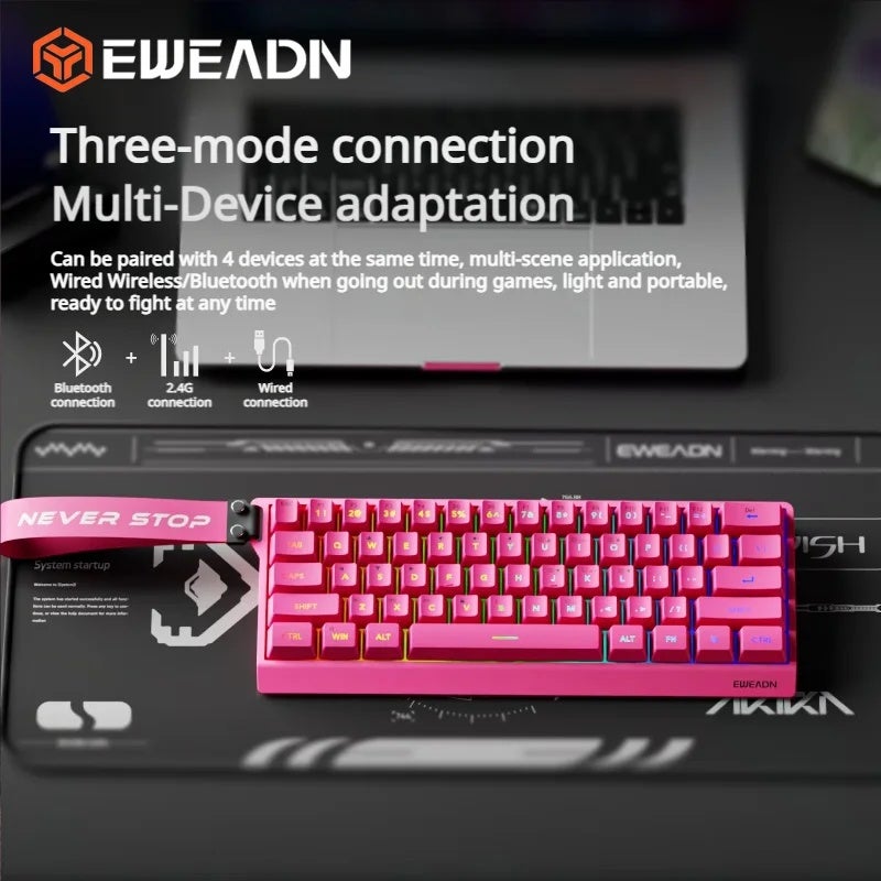 Eweadn F61 Custom Mechanical Keyboard, 61 Keys, Tri-Mode Bluetooth 2.4G Wired, Hot-Swap, RGB Backlit, Portable Gaming - Image 2