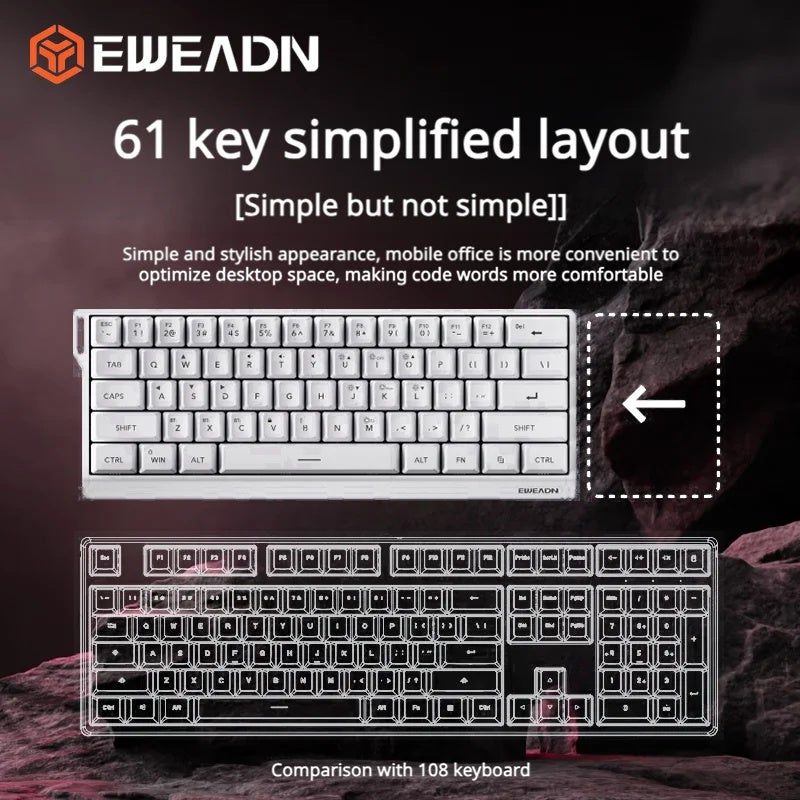 Eweadn F61 Custom Mechanical Keyboard, 61 Keys, Tri-Mode Bluetooth 2.4G Wired, Hot-Swap, RGB Backlit, Portable Gaming - Image 5