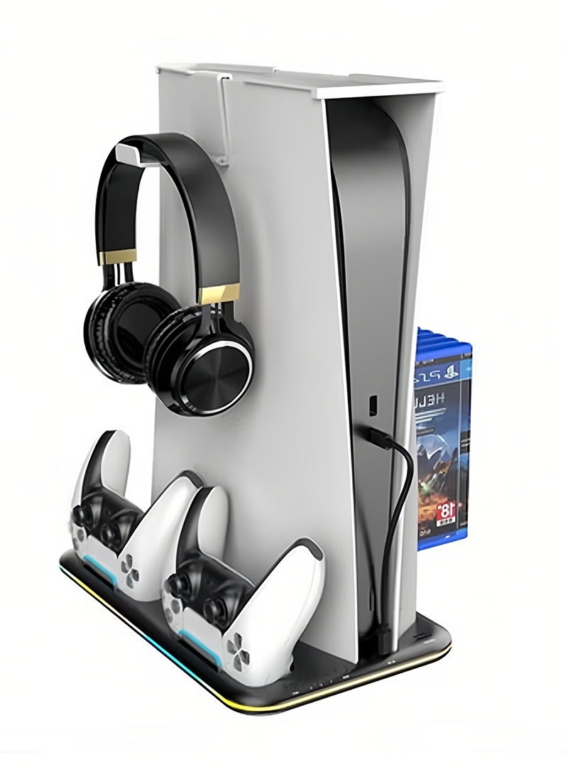 Alyashmac PS5 Controller Charger, LED Dock Cooler for Sony Playstation 5, Console Support Base, Game Stand, Gaming Accessories (Black) - Image 1
