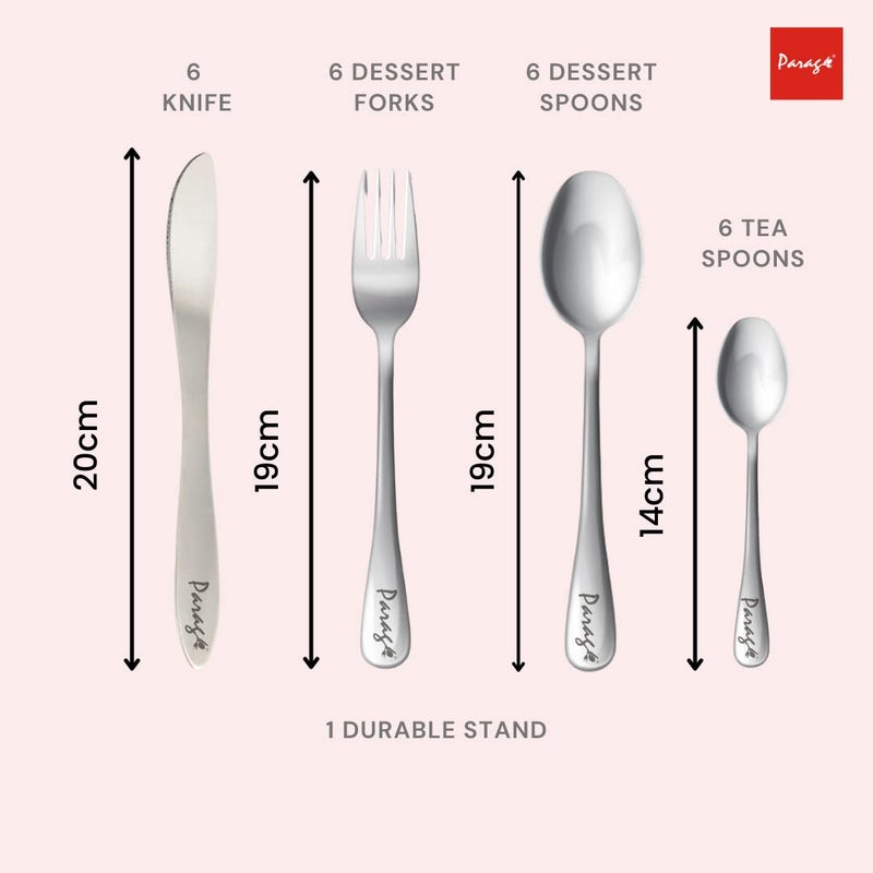 Parage 24 Pieces Premium Stainless Steel Cutlery Set for Home Kitchen Contains 6 Table Spoons 6 Forks 6 Tea Spoons 6 Knives Spoon Set Luxury Dining Tableware Gift for House Warming Silver - Image 3