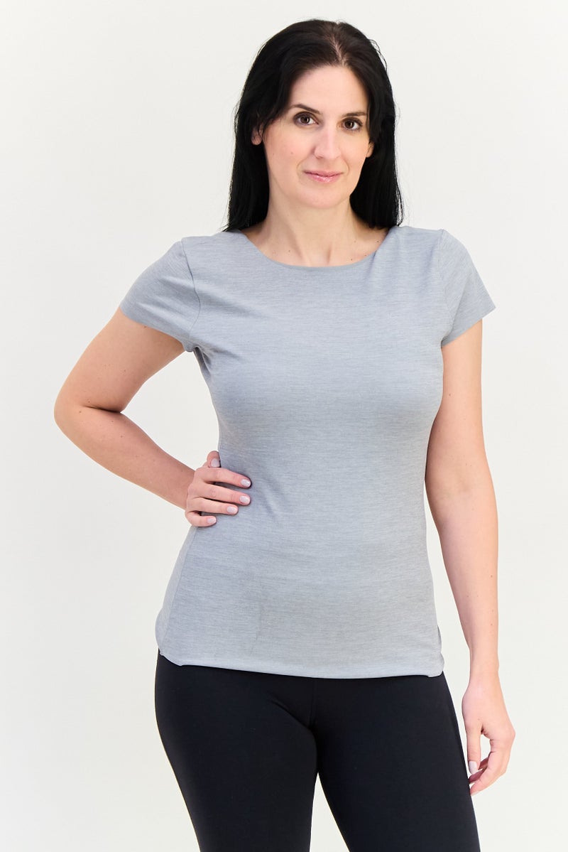 Nike Women Sportswear Fit Short Sleeve Yoga Top, Grey - Image 1