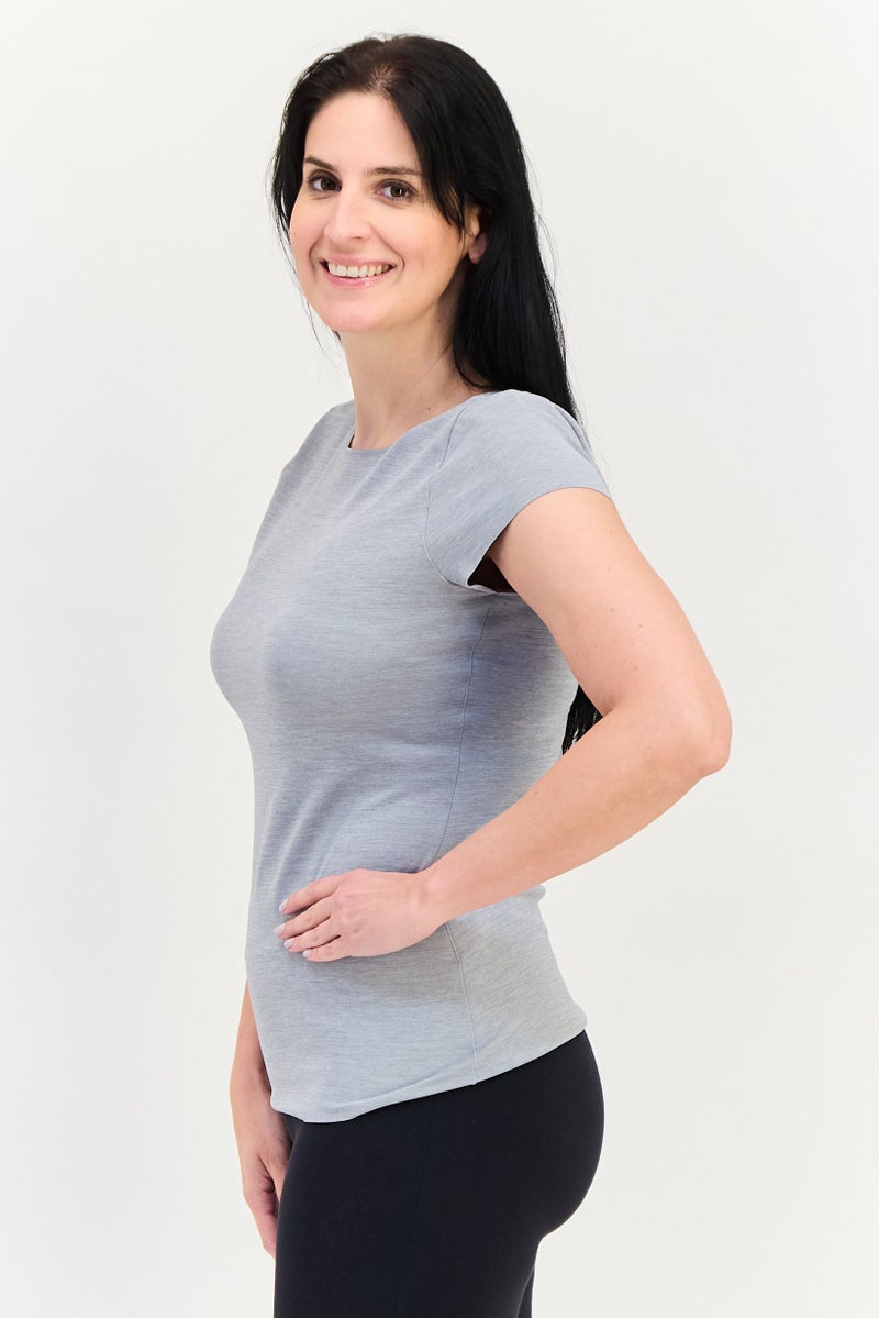 Nike Women Sportswear Fit Short Sleeve Yoga Top, Grey - Image 2