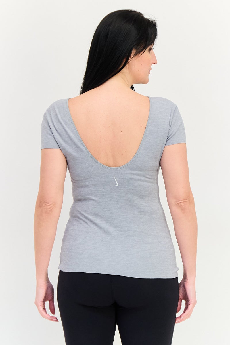 Nike Women Sportswear Fit Short Sleeve Yoga Top, Grey - Image 3