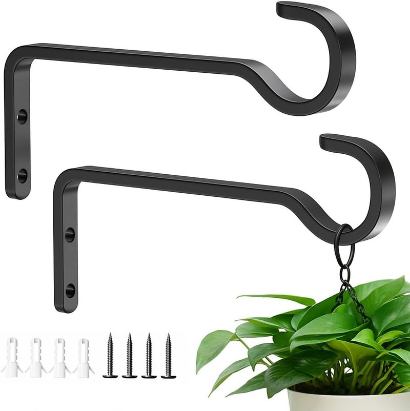 saffruff 6 Inch 2 Pack Heavy Duty Outdoor Plant Hangers for Hanging Baskets, Iron Plant Brackets for Hanging Plants Outside, Metal Plant Hooks Plant Wall Hooks for Hanging Lantern, Bird Feeder - Image 1