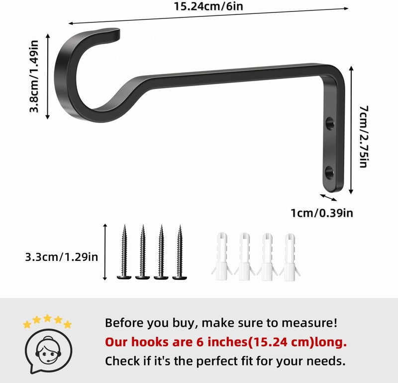 saffruff 6 Inch 2 Pack Heavy Duty Outdoor Plant Hangers for Hanging Baskets, Iron Plant Brackets for Hanging Plants Outside, Metal Plant Hooks Plant Wall Hooks for Hanging Lantern, Bird Feeder - Image 3