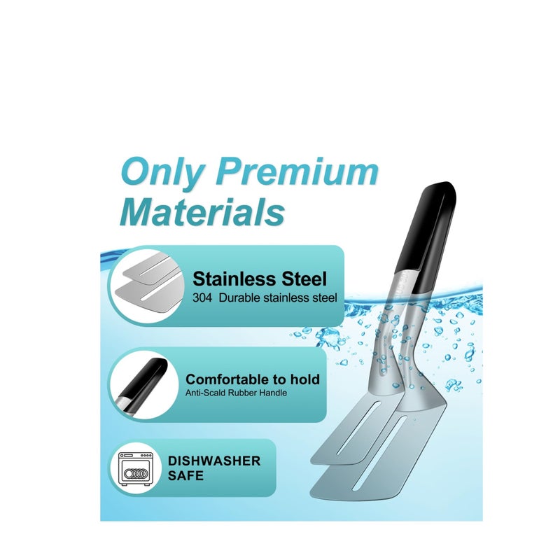 SOLARAE Spatula Tongs, 2 Pack Stainless Steel Grill Clamp Spatula Flipper, Kitchen Cooking Tongs, Barbecue Clamp Food Flip Shovel Clip, 10 Inch Double-sided Shovel Clip, for Bread Hamburger BBQ Pizza - Image 3