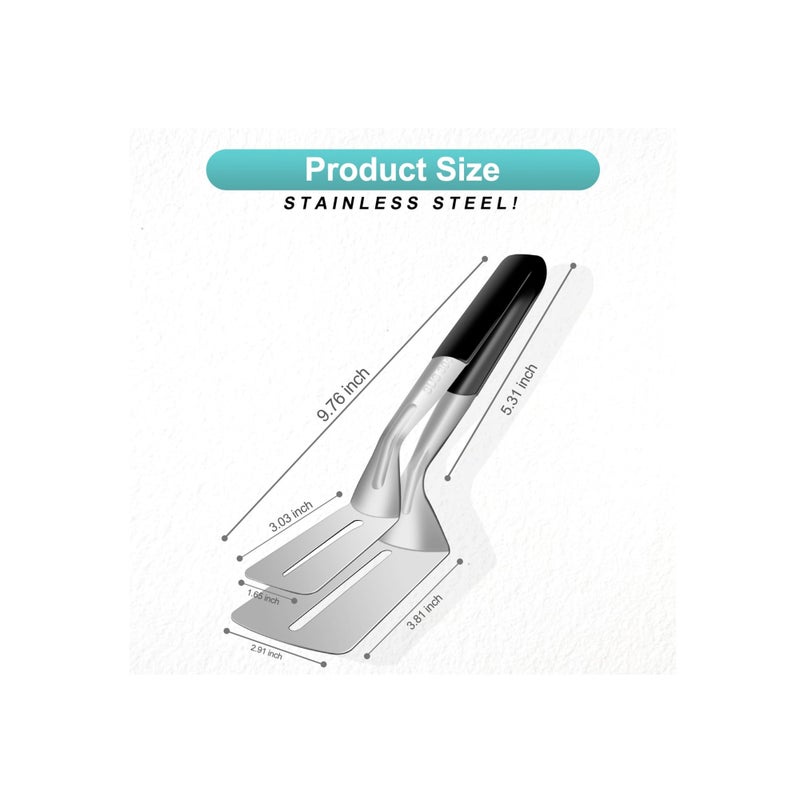 SOLARAE Spatula Tongs, 2 Pack Stainless Steel Grill Clamp Spatula Flipper, Kitchen Cooking Tongs, Barbecue Clamp Food Flip Shovel Clip, 10 Inch Double-sided Shovel Clip, for Bread Hamburger BBQ Pizza - Image 2