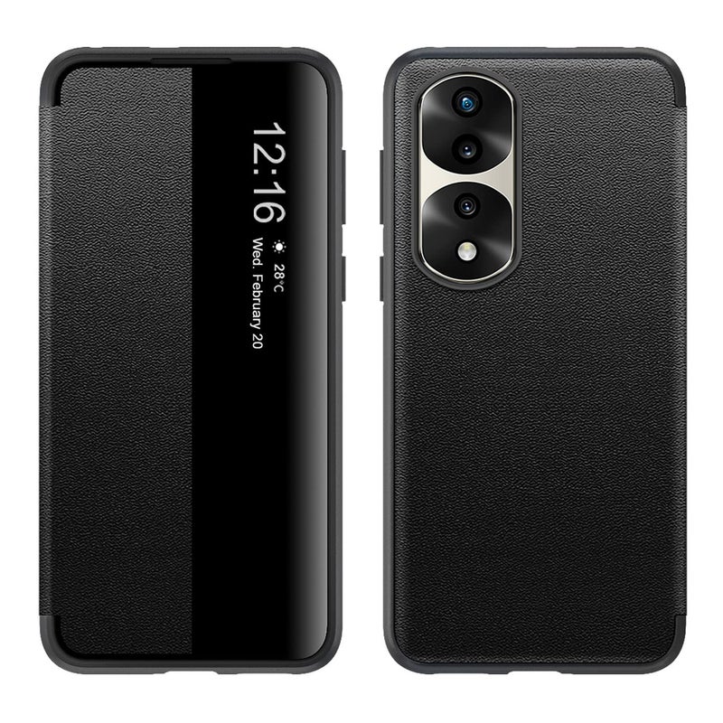 Lukione Compatible with Huawei Honor 70 Case Clear View WindowMagnet Case Automatic Wake Up  Sleep Drop Protection Shockproof Protective Cover Black